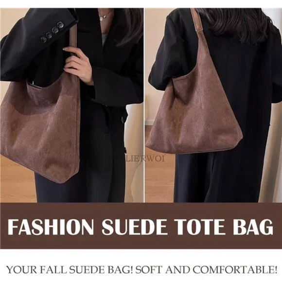 Slouchy Suede Tote Bag Brown - Picture 2 of 6